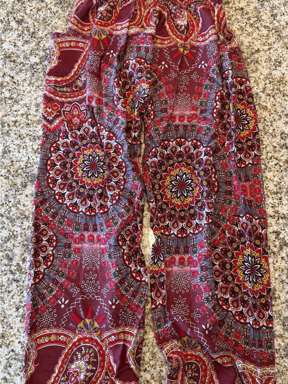 Bohemian Elastic-Waist Palazzo Pants - Burgundy Floral